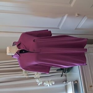 Greyson‎ Mens Performance Golf Polo Berry/Blue Striped Black Oak Club Logo MD